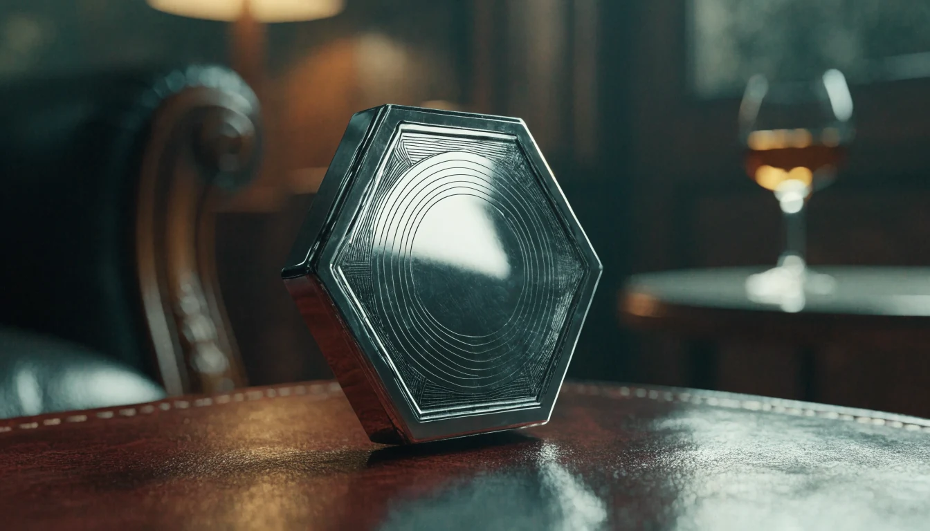 Stylized TRON coin on a leather table in an elegant London club